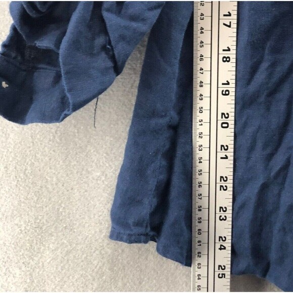 JM Collection 100% Linen Button Back Top Women 14 Nautical Coast Roll Tab Sleeve - Picture 8 of 11